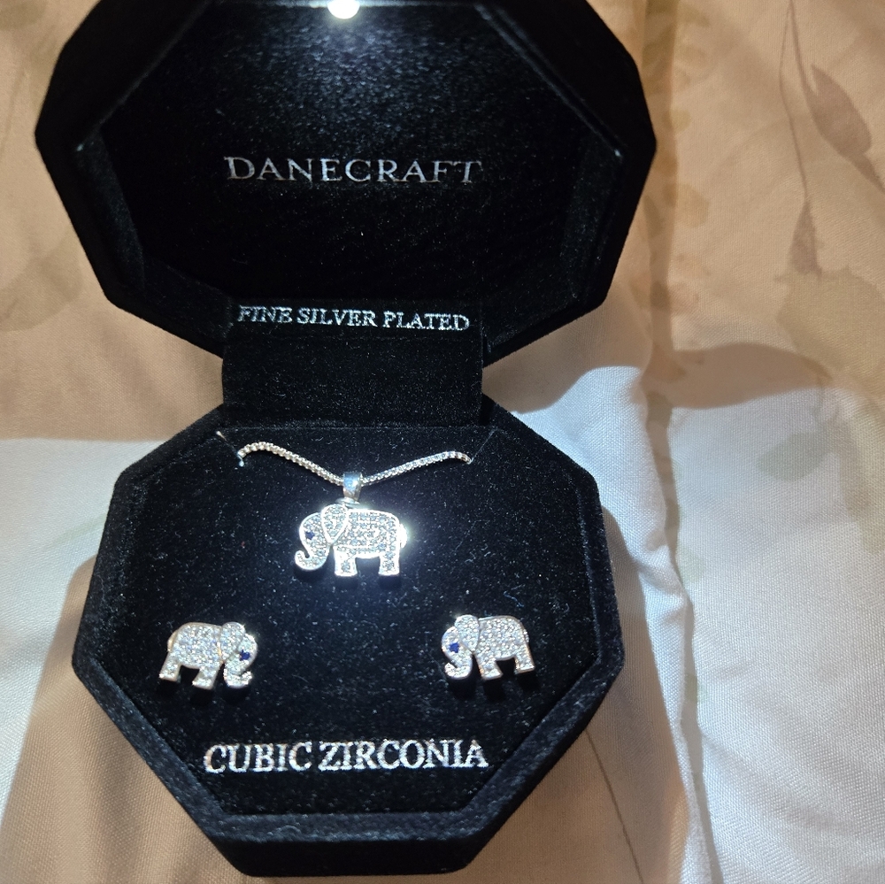 Danecraft Fine Silver-Plated Cubic Zirconia Necklace And Earring Set - Picture 1 of 5